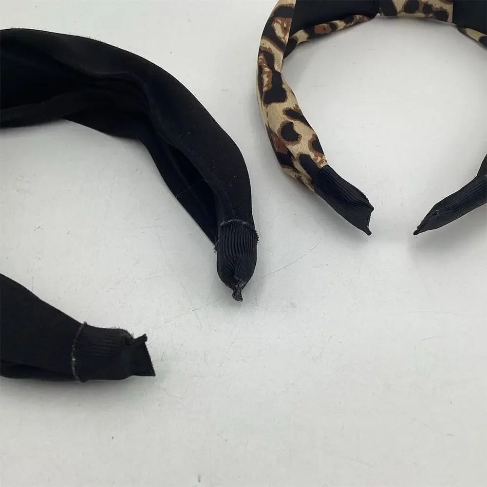 Women's Knotted Headband Set Black & Leopard Print Fashion